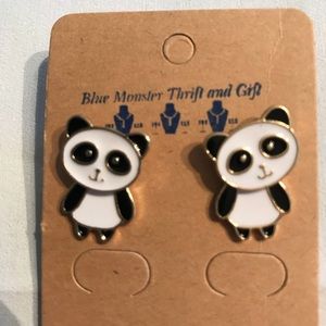 Panda stud post earrings-GOLDTONE